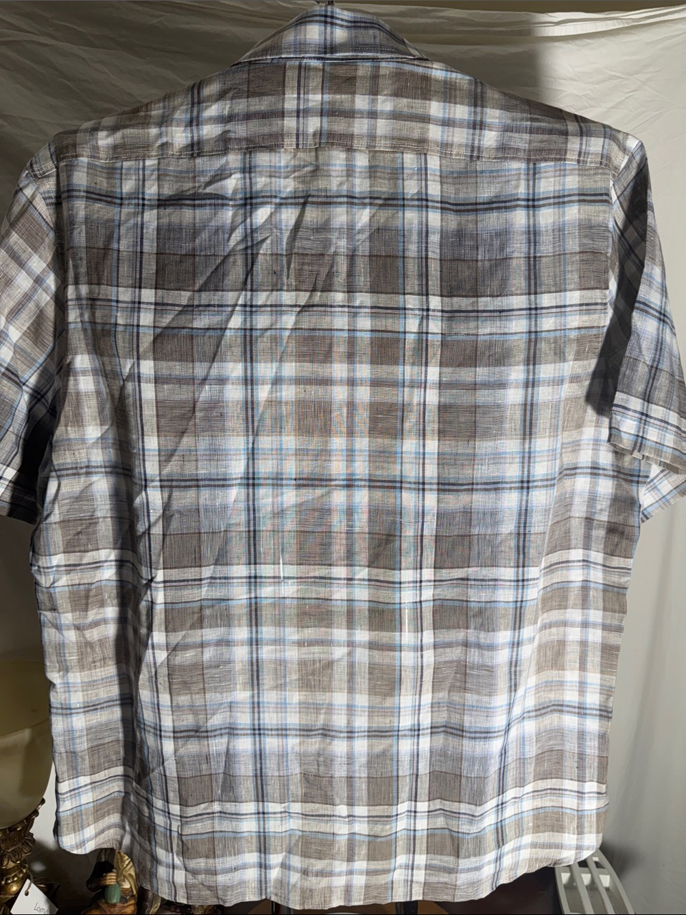 Joseph Abboud Brown and Light Blue Plaid Short Sleeve Button-Down Shirt - Picture 6 of 6